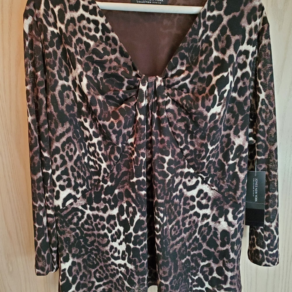 Jones New York 2X NWT Black, Brown Leopard Shirt Top